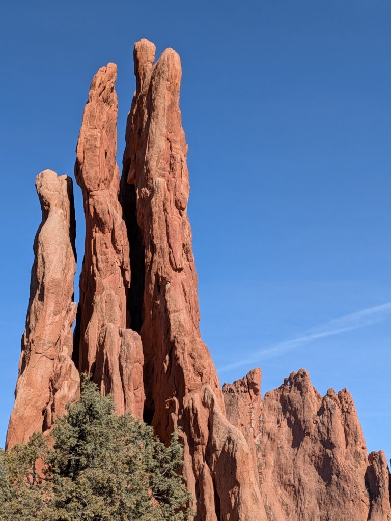 Towering red sandstone fins at Garden of the Gods.